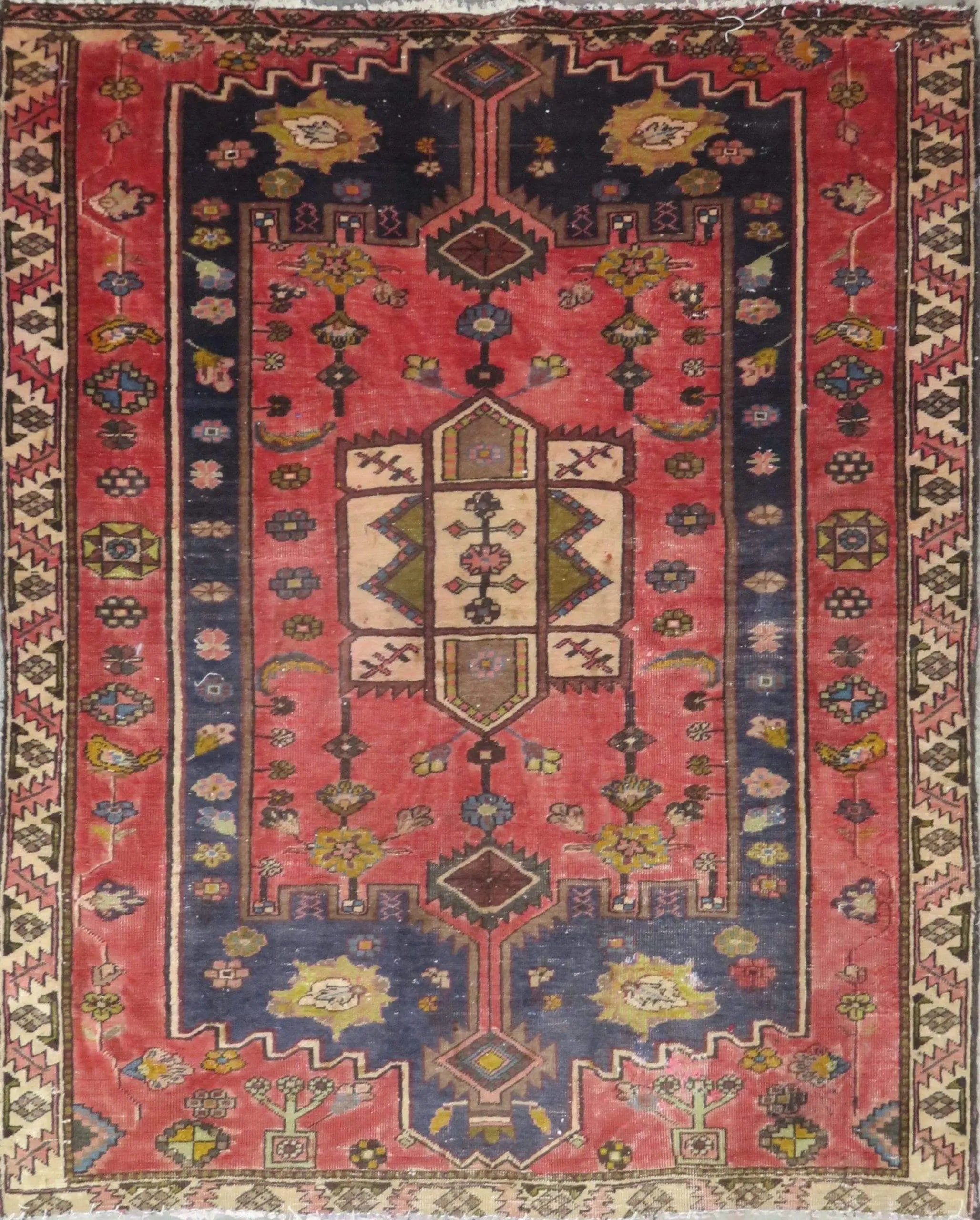 One Of The Kind Hand-Knotted Persian Wool Rug _ Luxurious Vintage Design, 5'6" x 4'3", Artisan Crafted